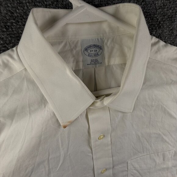Brooks Brothers White Long Sleeve 17 33 Slim Fit Non Iron Button Up Shirt *** - Picture 7 of 16